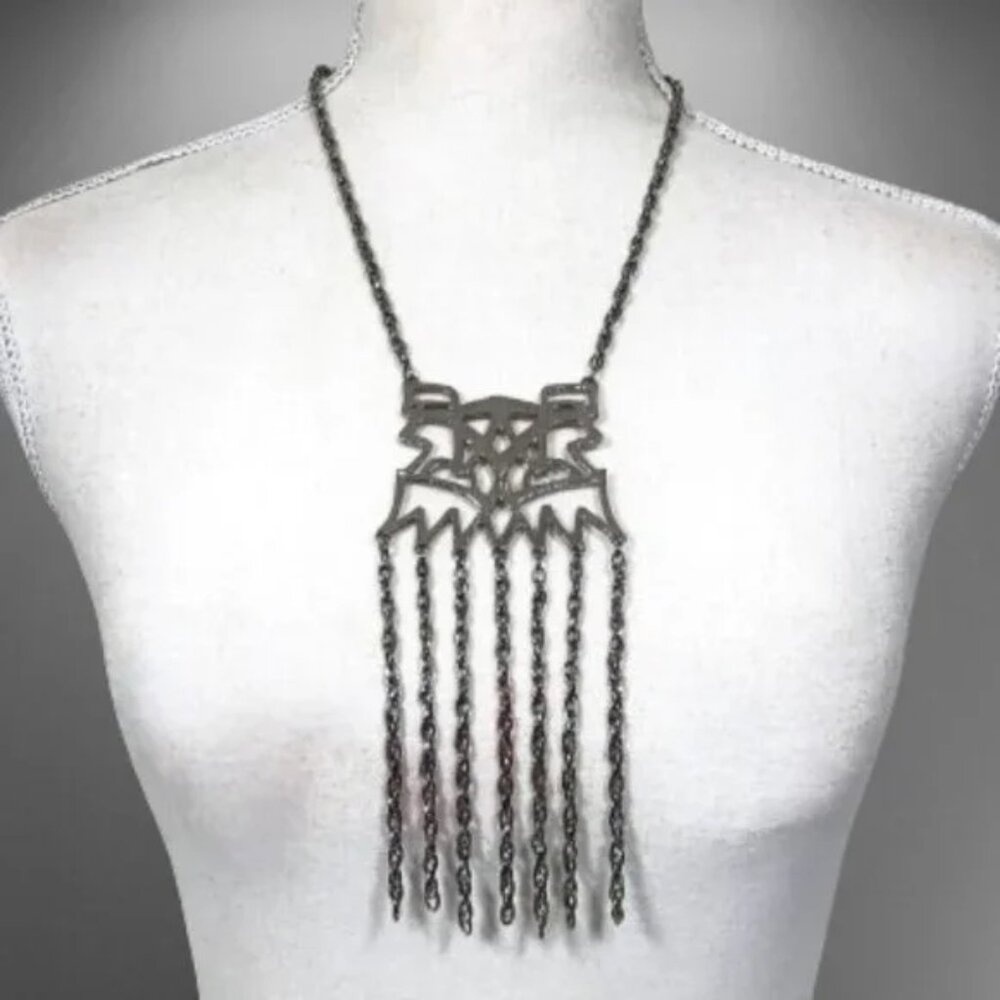 Vintage 90s Y2K Tribal Statement Choker Necklace Silver